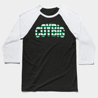COYBIG, Glasgow Celtic Football Club Green and White Hooped Warped Text Design Baseball T-Shirt
